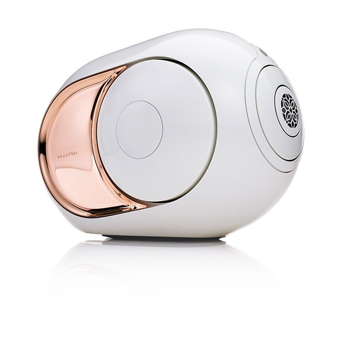 Altavoz blanco y dorado
